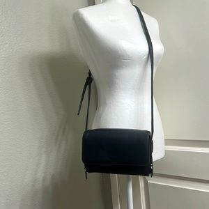 Vintage 90s real leather navy blue rectangular utility Y2K crossbody purse